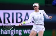 Liudmila Samsonova plays a forehand against Aryna Sabalenka in their quarterfinal match during the BNP Paribas Open - Source: Getty